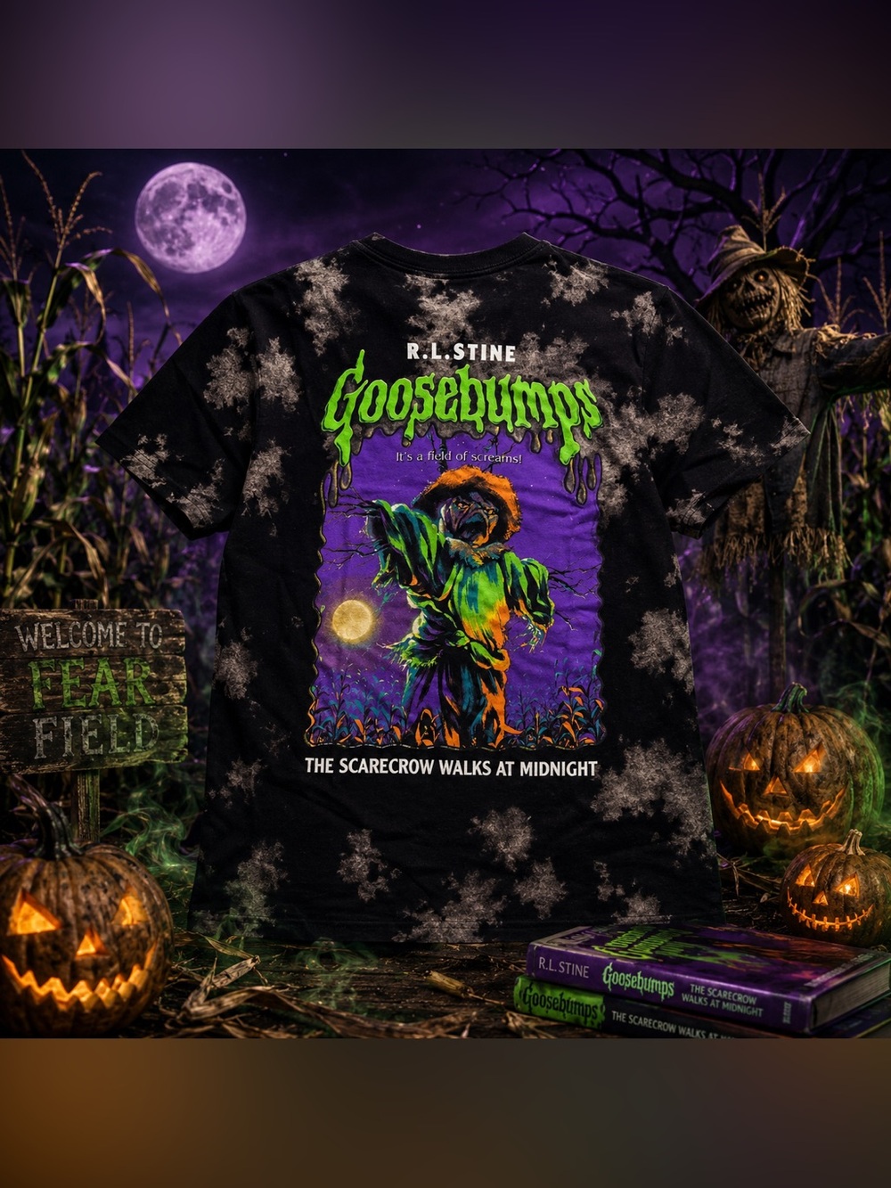 Goosebumps Scarecrow Walks At Midnight Tie Dye Tee NWT M/L